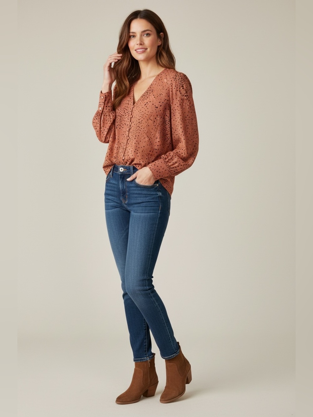 Saltwater LUXE Brown and Black Blouse with Chic Design
